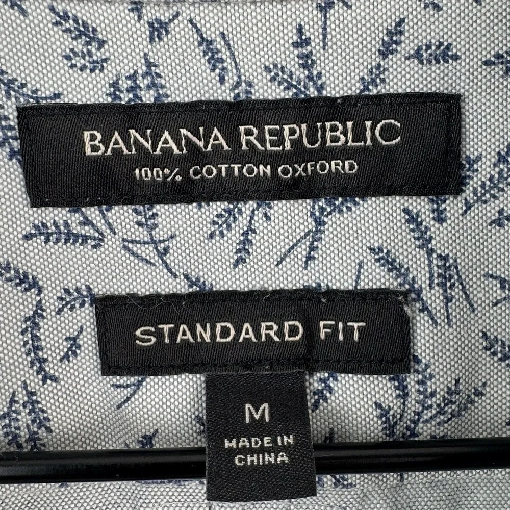 Banana Republic Button Down Shirt Mens M Gray Leaf Floral Oxford Long Sleeve